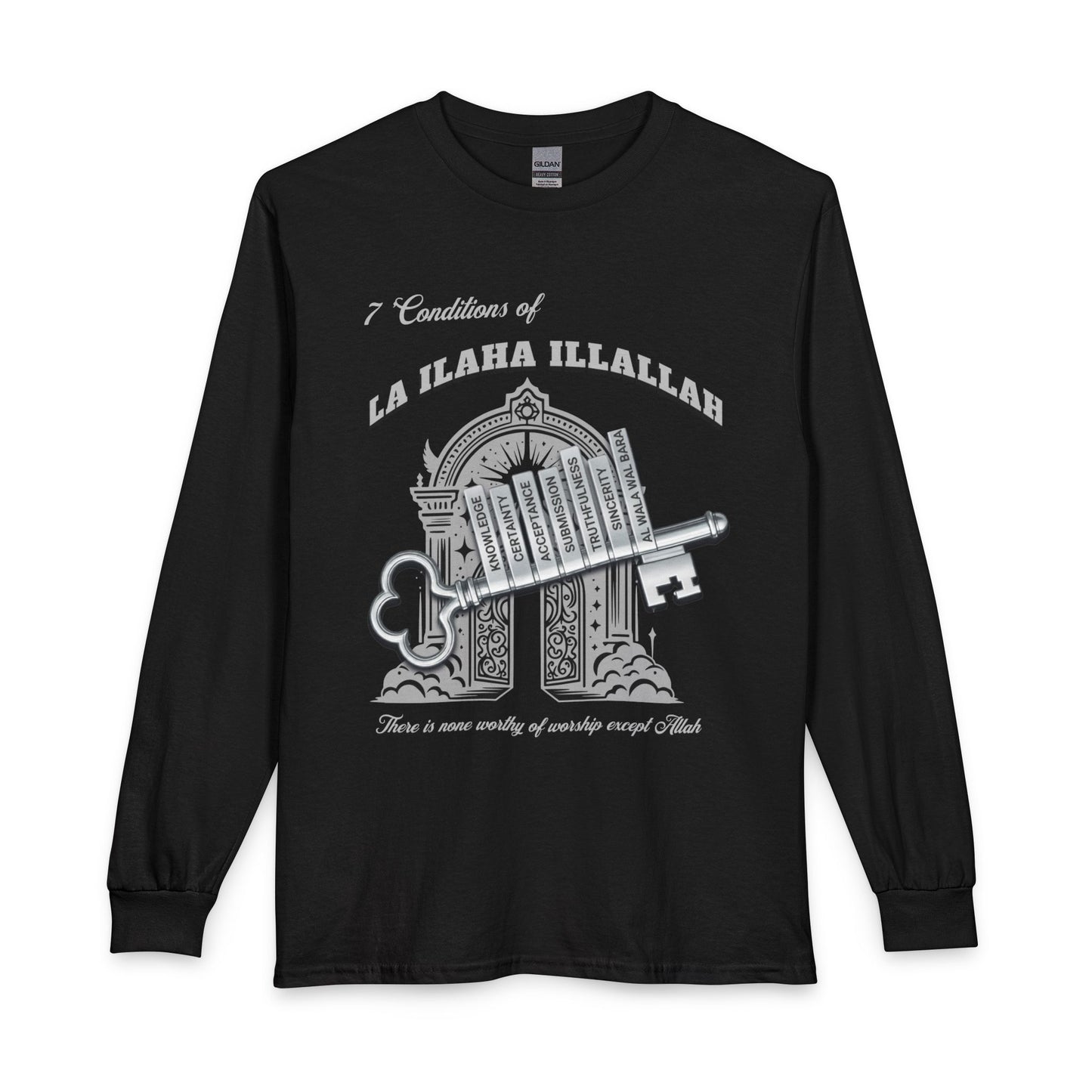 Long Sleeve T-Shirt — '7 Conditions of La Ilaha Illallah' Islamic Calligraphy Tee
