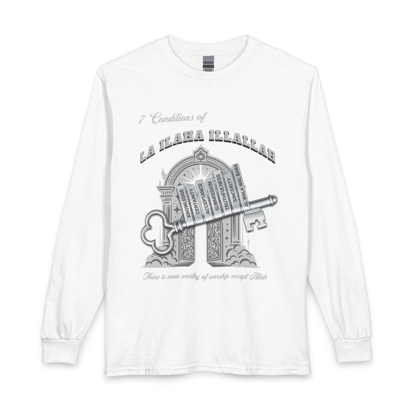 Long Sleeve T-Shirt — '7 Conditions of La Ilaha Illallah' Islamic Calligraphy Tee