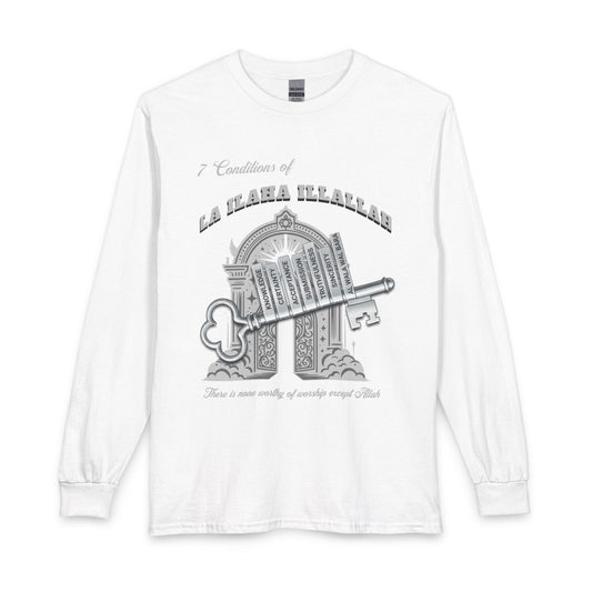 Long Sleeve T-Shirt — '7 Conditions of La Ilaha Illallah' Islamic Calligraphy Tee