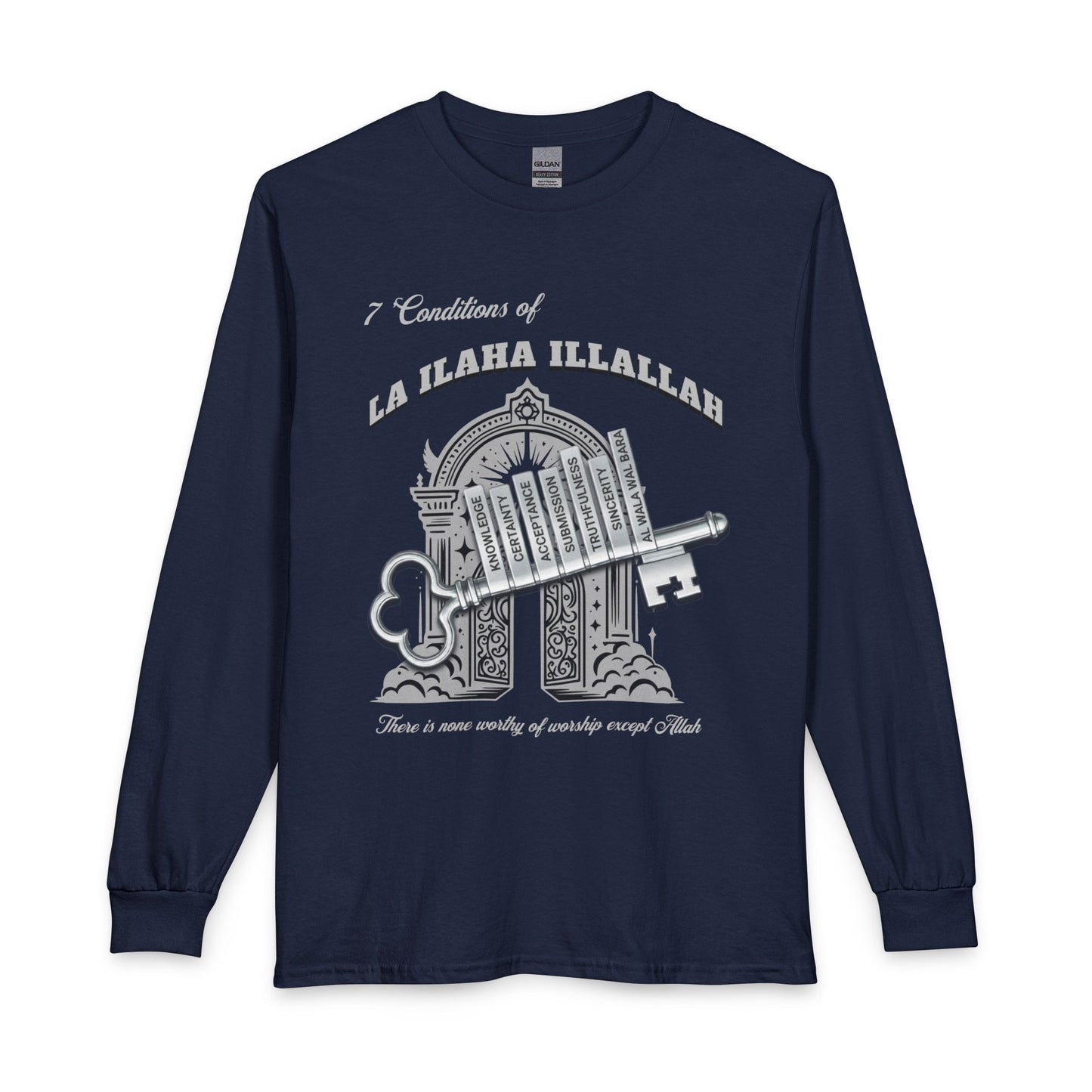 Long Sleeve T-Shirt — '7 Conditions of La Ilaha Illallah' Islamic Calligraphy Tee