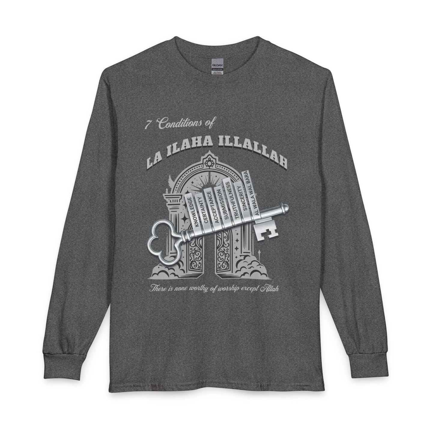 Long Sleeve T-Shirt — '7 Conditions of La Ilaha Illallah' Islamic Calligraphy Tee