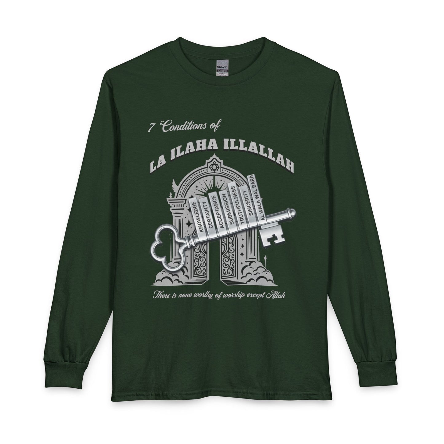 Long Sleeve T-Shirt — '7 Conditions of La Ilaha Illallah' Islamic Calligraphy Tee